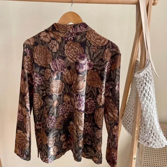 Vintage Faux Suede Floral Tapestry Button Front Collared Chore Jacket - Picture 4 of 4